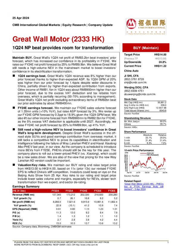 1Q24 NP 节拍为转型提供了空间