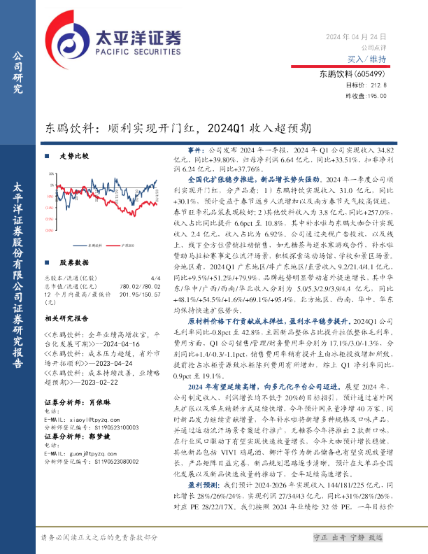 顺利实现开门红，2024Q1收入超预期