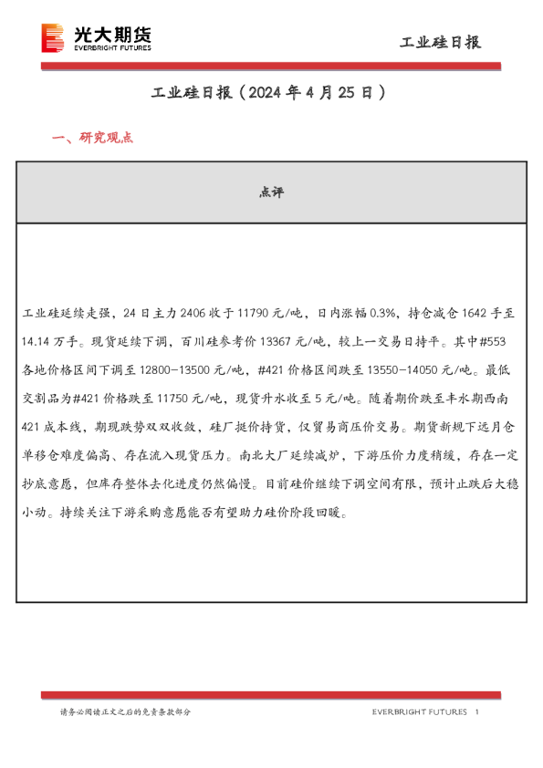 工业硅日报