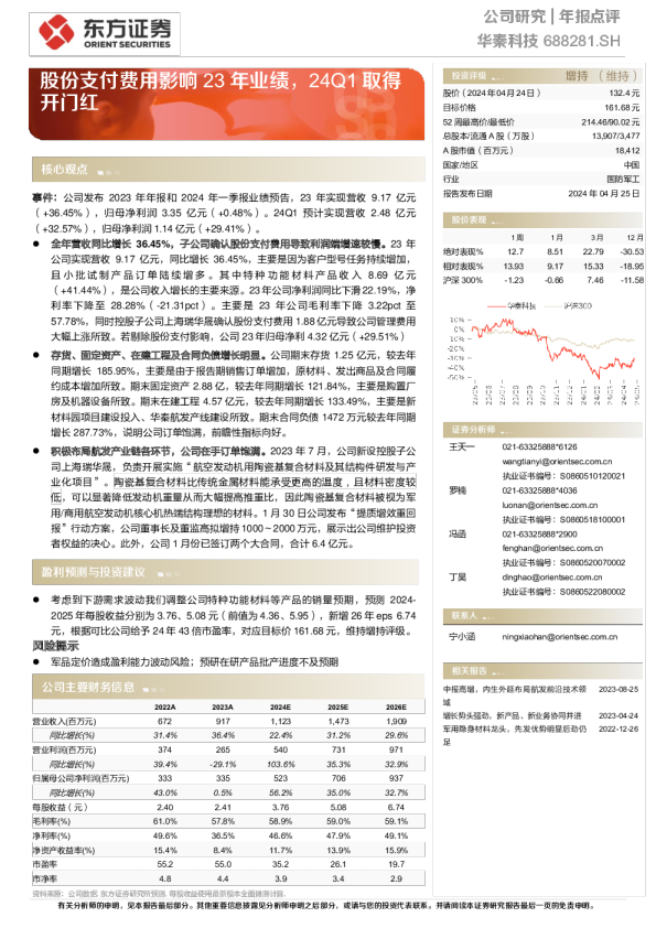 股份支付费用影响23年业绩，24Q1取得开门红