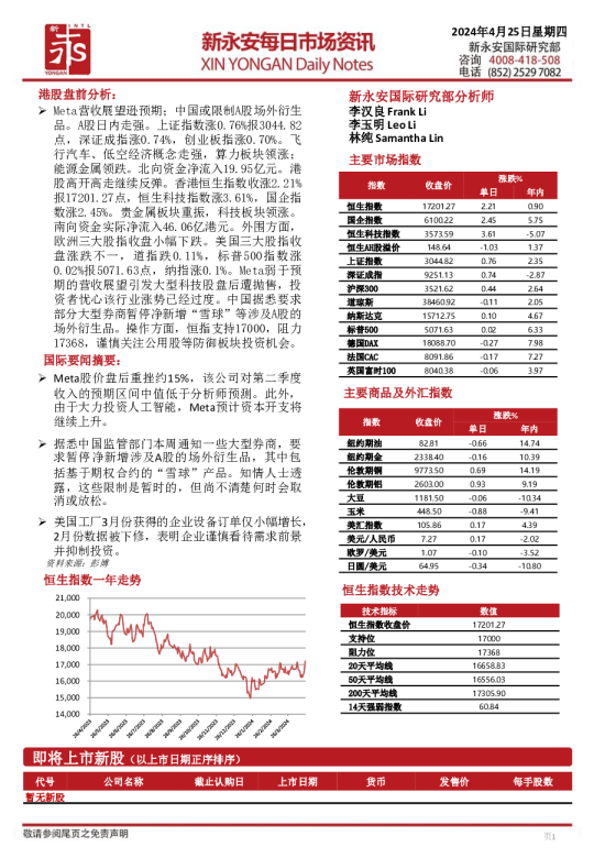 新永安每日市场资讯