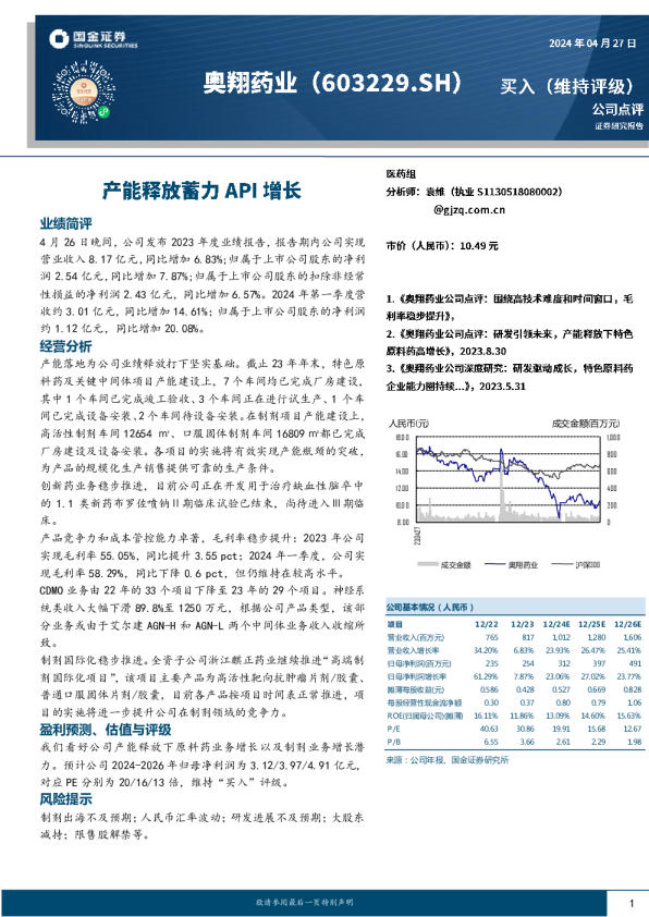 产能释放蓄力API增长