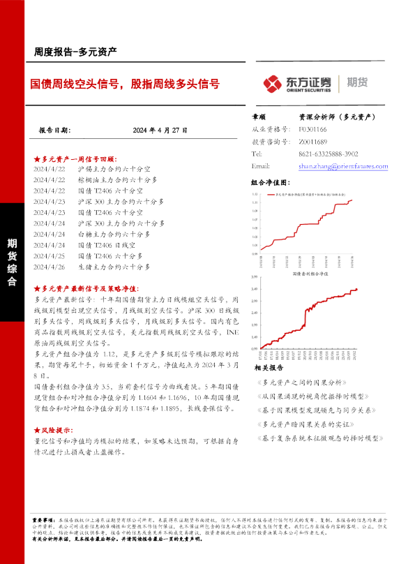 国债周线空头信号，股指周线多头信号