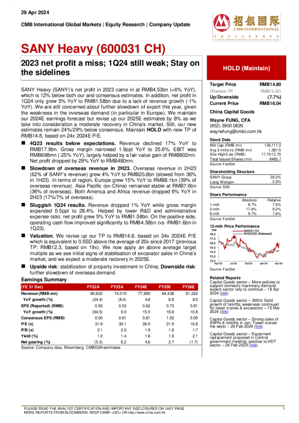 2023 年净利润错过 ； 1Q24 仍然疲软 ； 观望