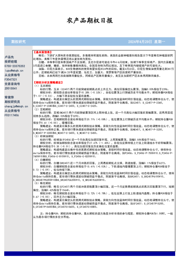 农产品期权日报