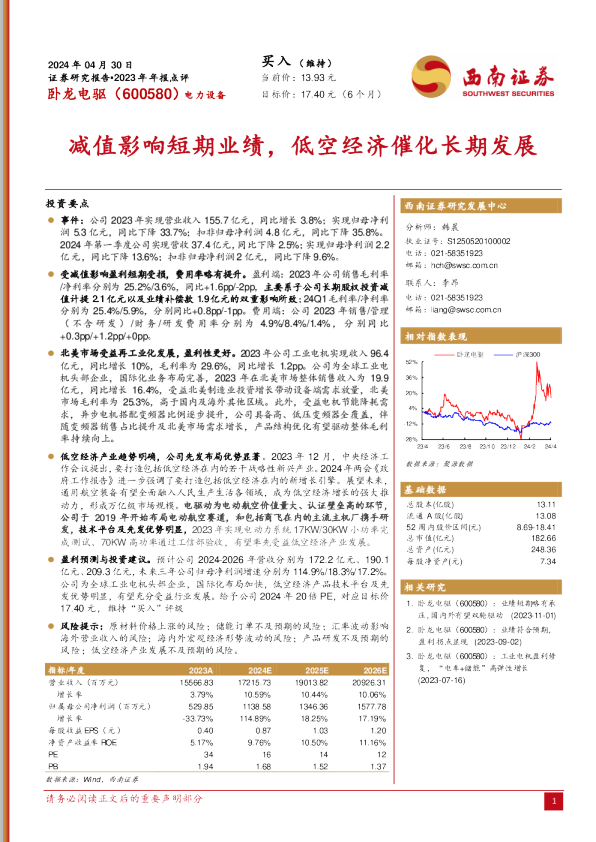 2023年年报点评：减值影响短期业绩，低空经济催化长期发展