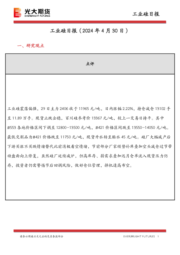 工业硅日报