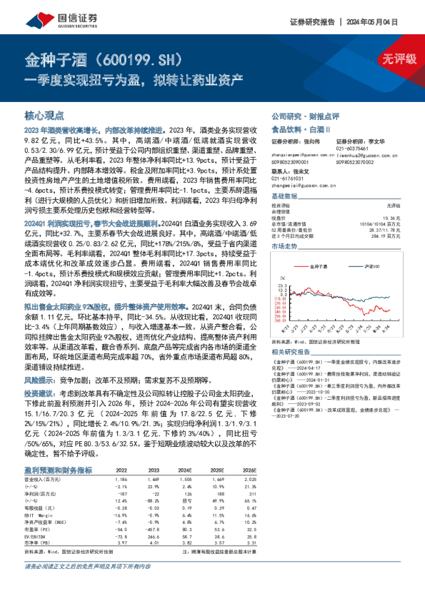 一季度实现扭亏为盈，拟转让药业资产