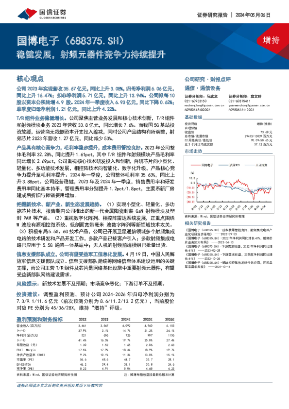 稳健发展，射频元器件竞争力持续提升