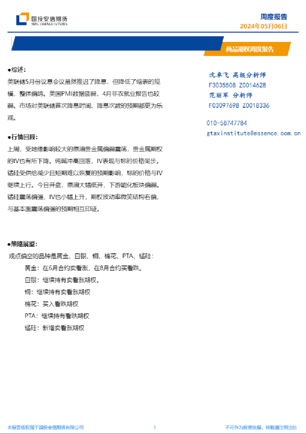 商品期权周度报告