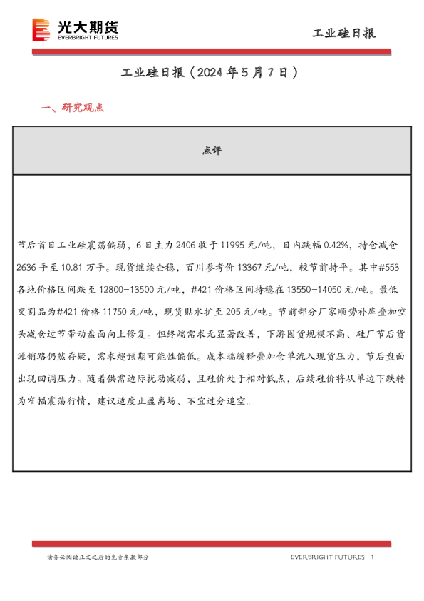 工业硅日报