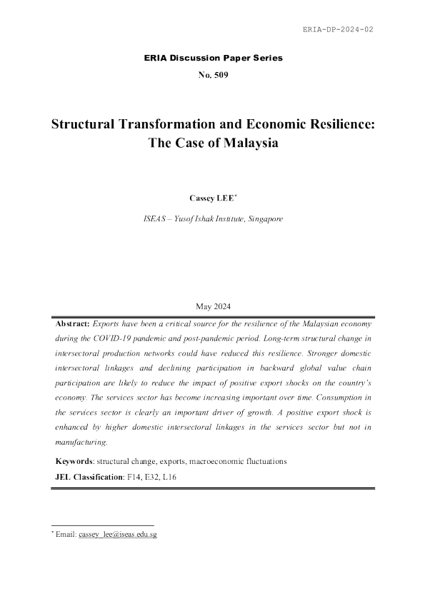 Structural Transformation and Economic Resilience: The Case of Malaysia