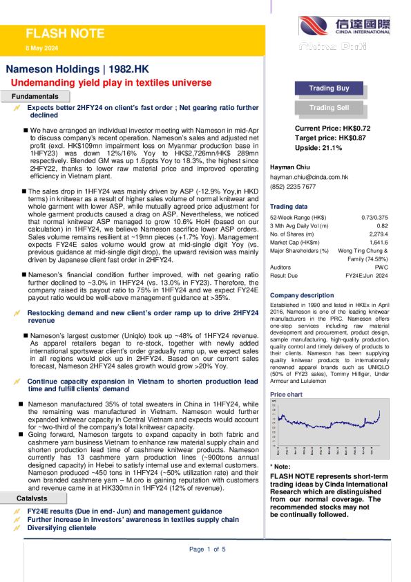 纺织品领域中要求不高的产量