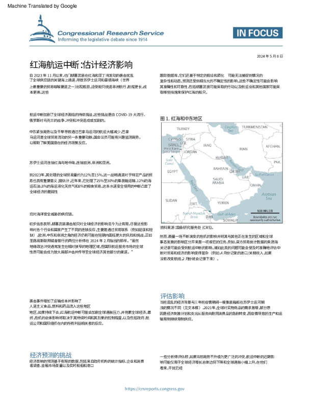 红海航运中断：估计经济影响（中文）