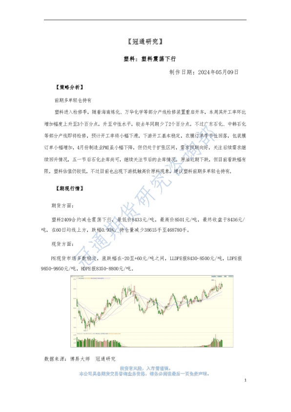 塑料：塑料震荡下行