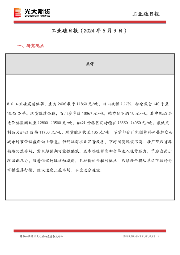 工业硅日报