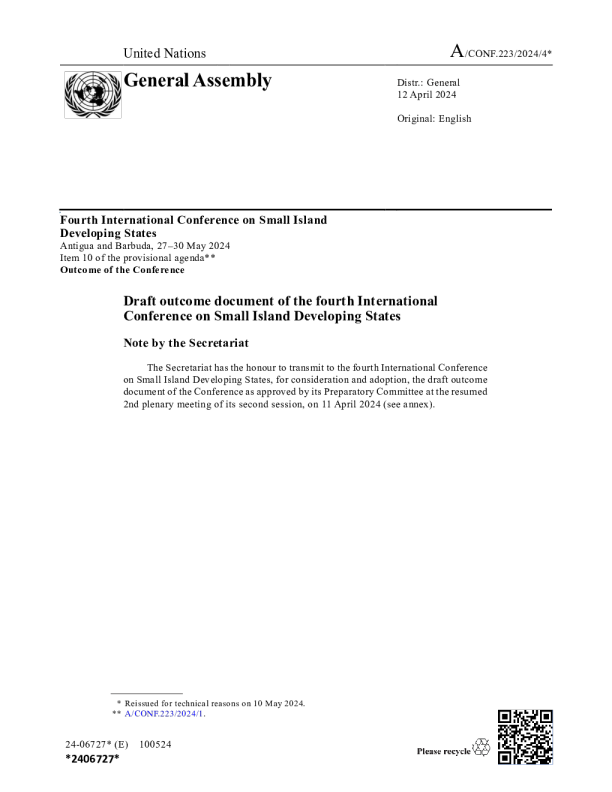 第四届小岛屿发展中国家国际会议成果文件