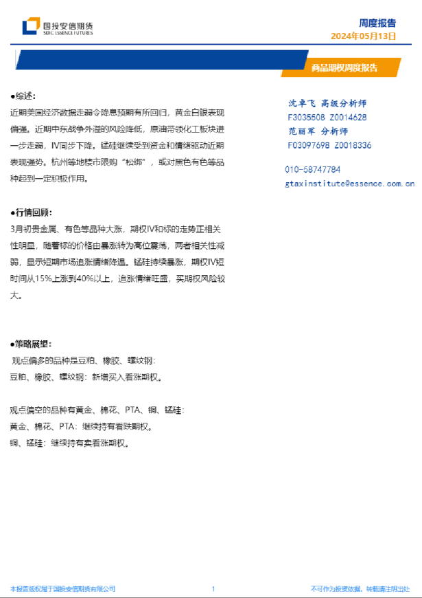 商品期权周度报告