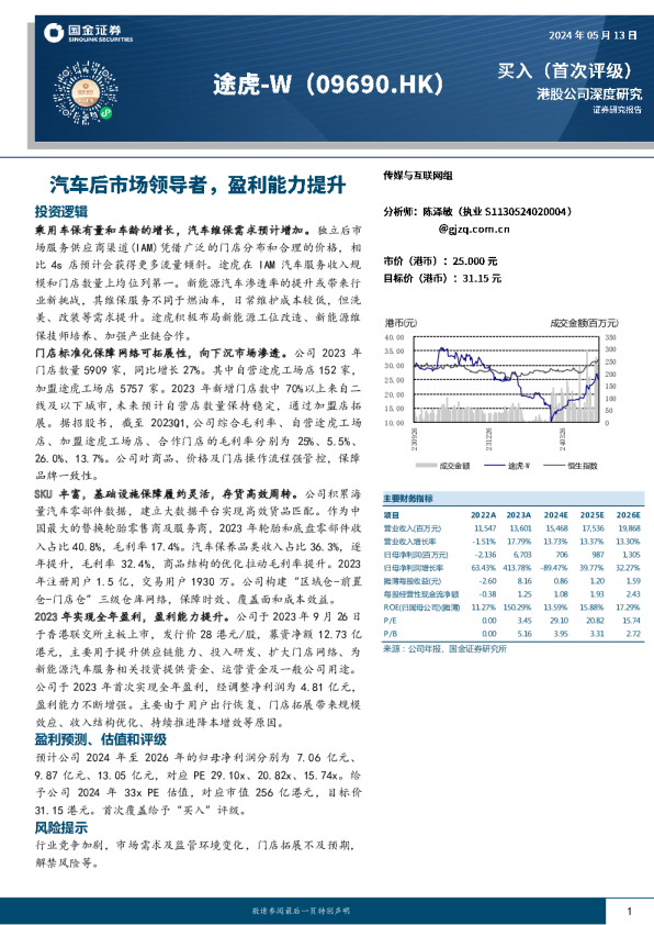 汽车后市场领导者，盈利能力提升