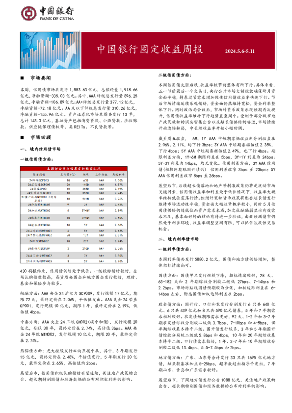 固定收益周报2024年5月13日
