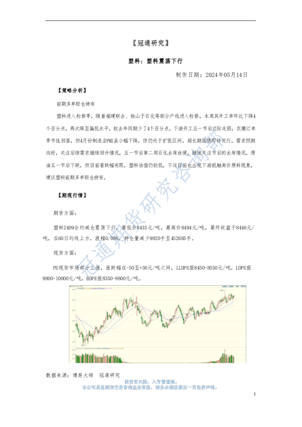 塑料：塑料震荡下行