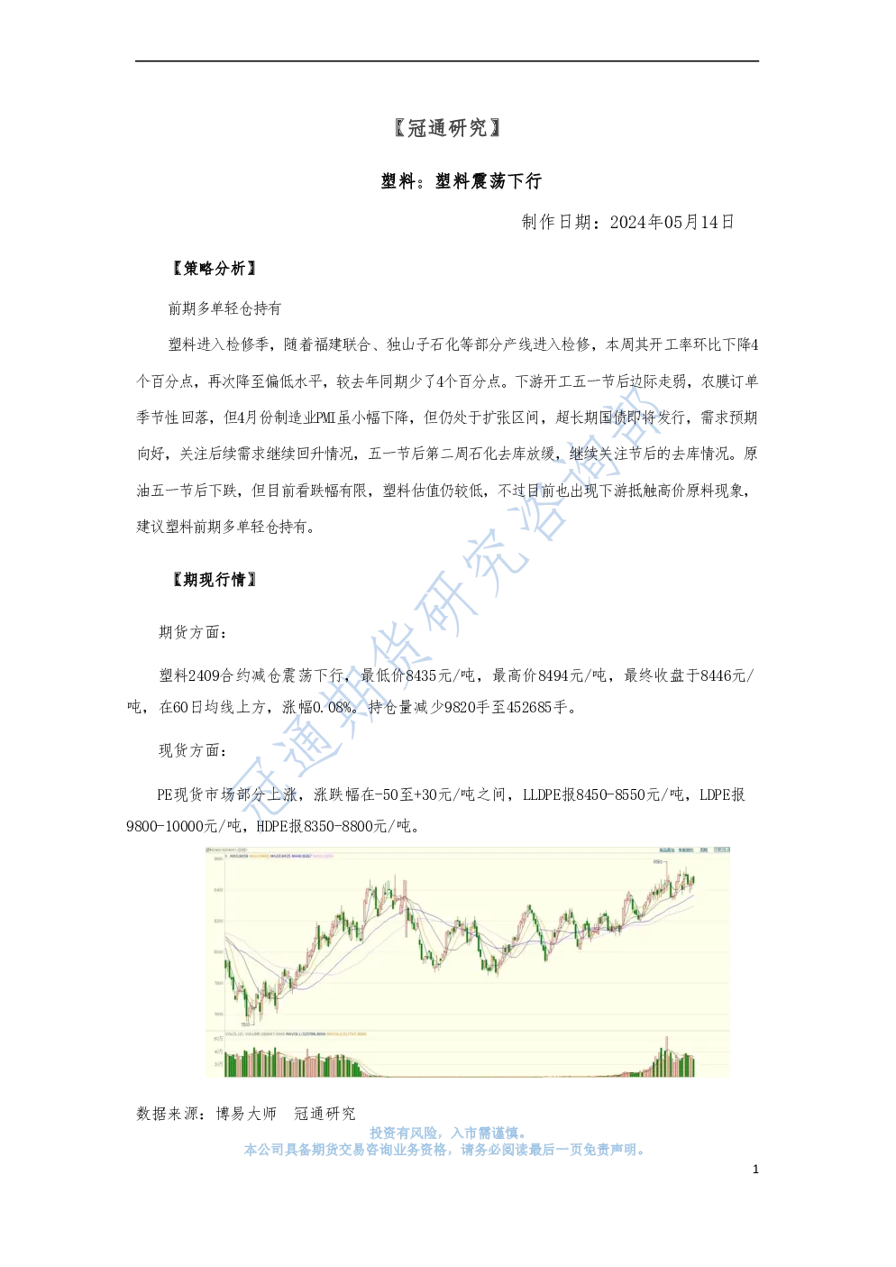 塑料：塑料震荡下行