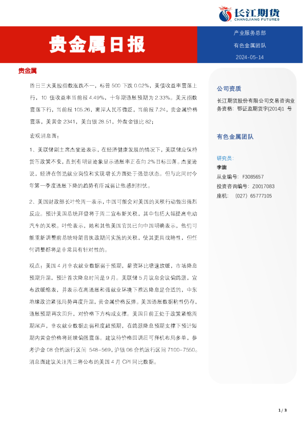 贵金属日报