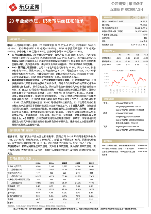 23年业绩承压，积极布局丝杠和轴承