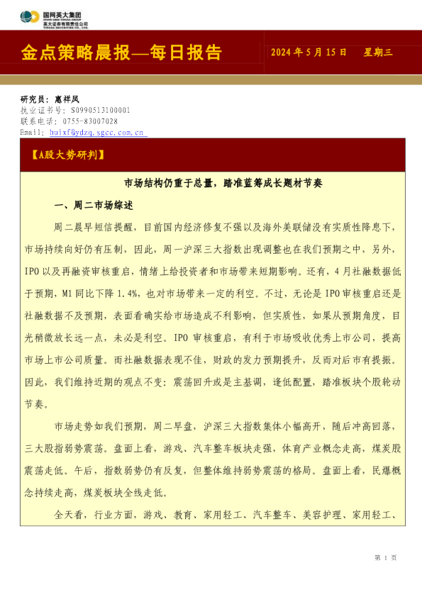 金点策略晨报—每日报告
