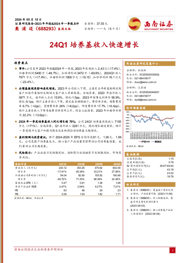 24Q1培养基收入快速增长