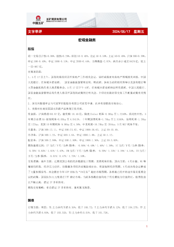 五矿期货文字早评