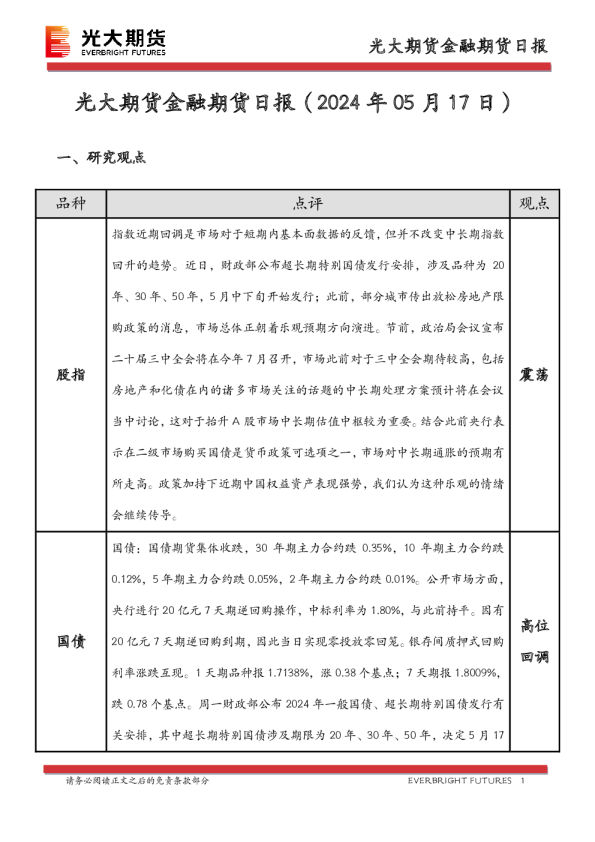 光大期货金融期货日报