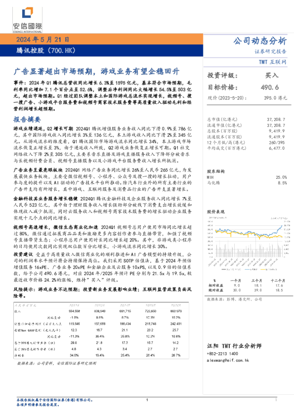 广告显著超出市场预期，游戏业务有望企稳回升