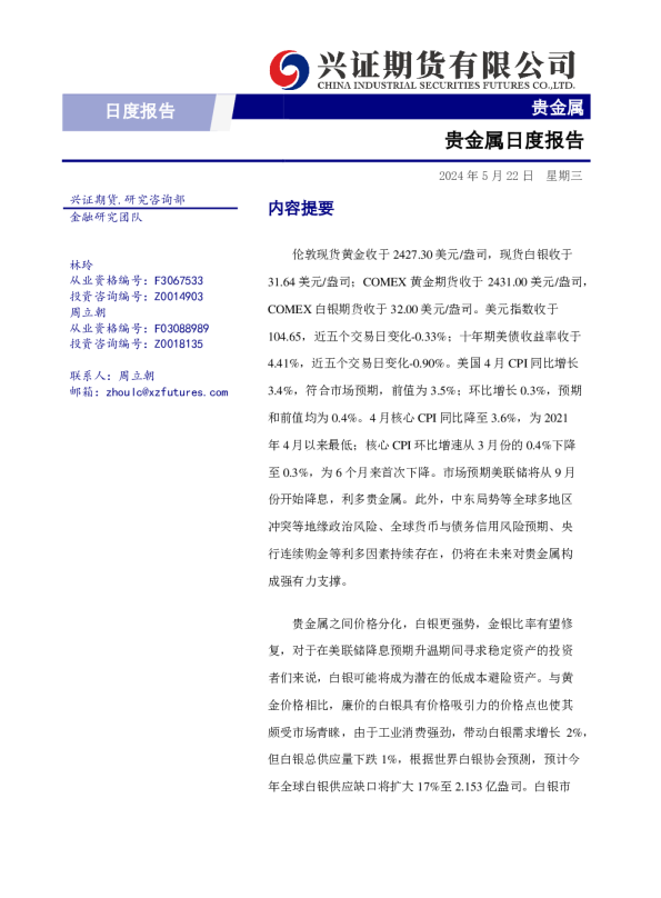 贵金属日度报告