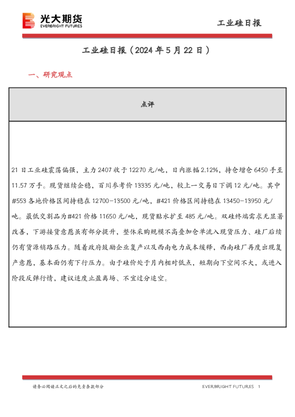 工业硅日报