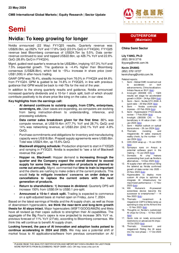 Semi ： Nvidia ： 保持增长更长时间
