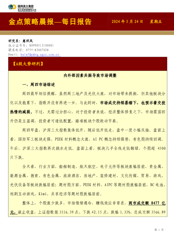 金点策略晨报：每日报告