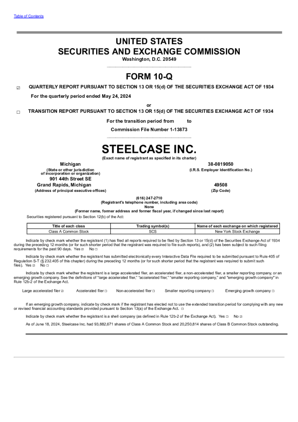 Steelcase：2025年第一季度报告