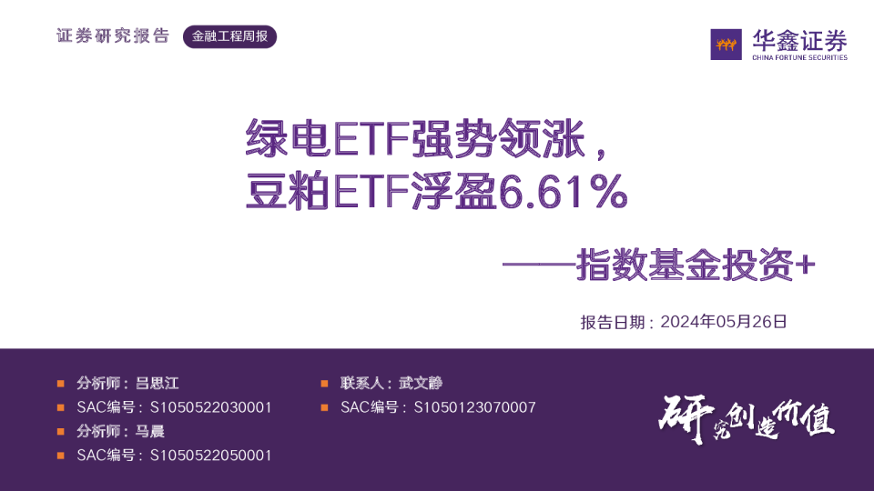 指数基金投资+：绿电ETF强势领涨，豆粕ETF浮盈6.61%