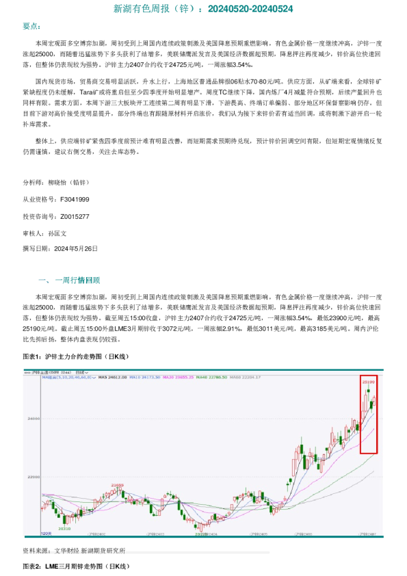 新湖有色周报（锌）：20240520-20240524