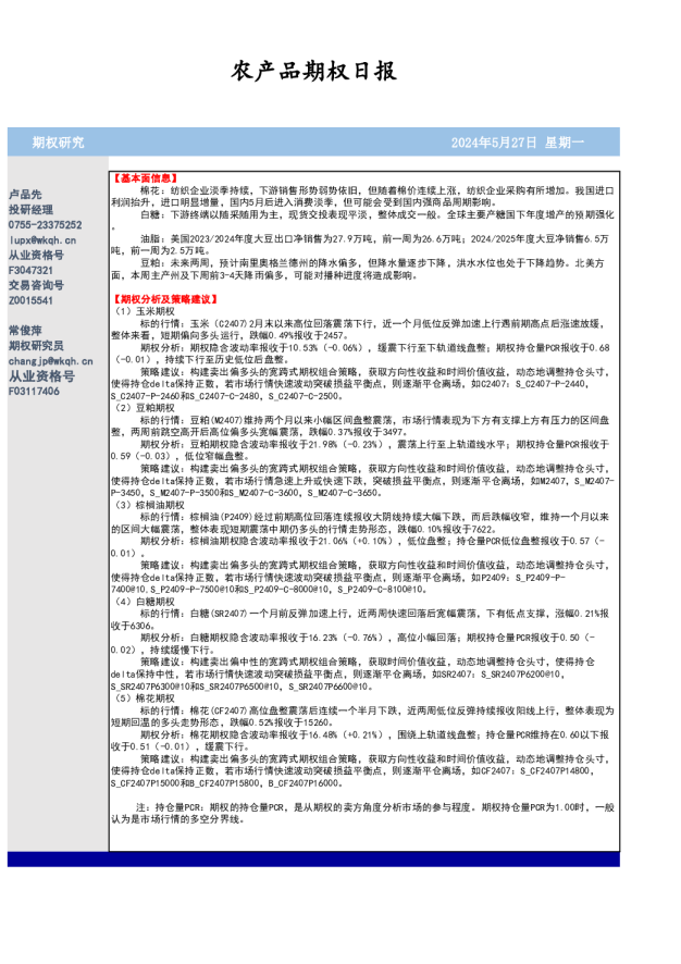 农产品期权日报