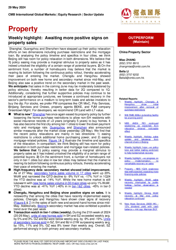 房地产 ： 每周亮点 ： 等待房地产销售出现更多积极迹象