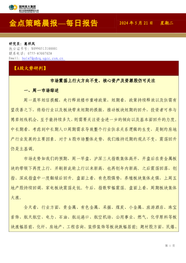 金点策略晨报—每日报告