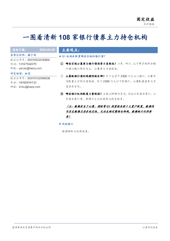 一图看清新108家银行债券主力持仓机构