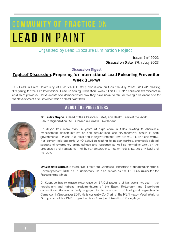 社区实践铅颜料论坛 - 讨论摘要（LiP CoP）