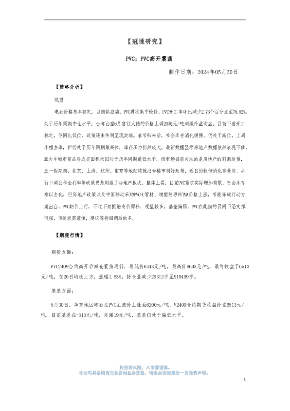 PVC策略：PVC高开震荡