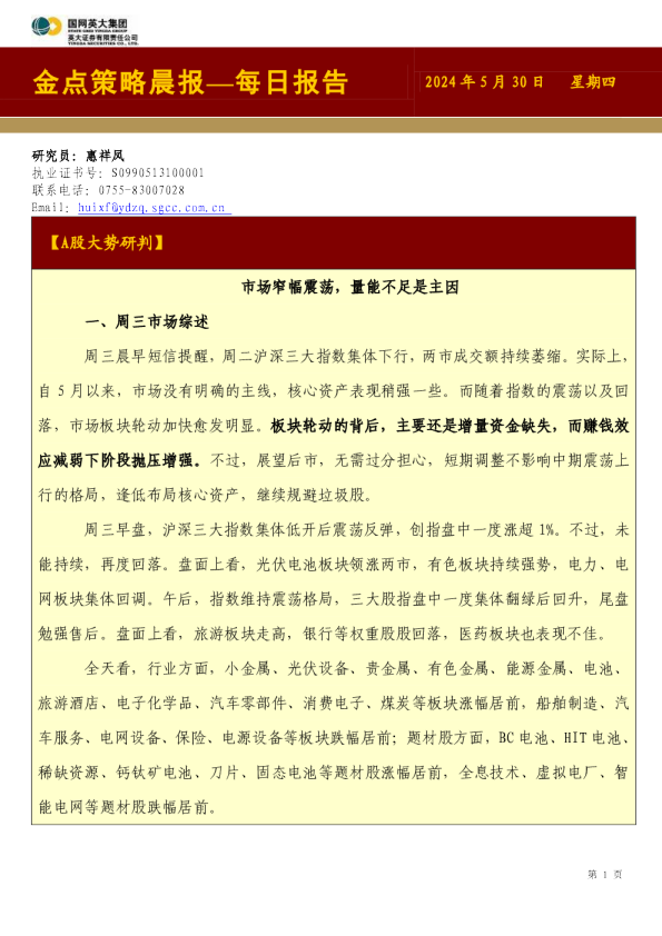 金点策略晨报—每日报告