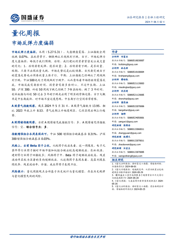 量化周报：市场反弹力度偏弱