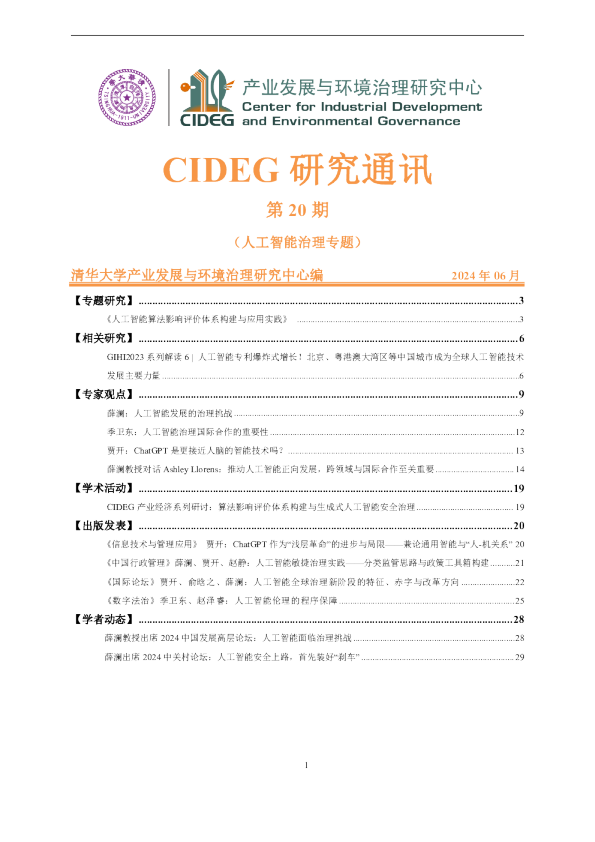 2024人工智能治理专题：CIDEG 研究通讯第20期-清华大学产业发展与环境治理研究中心