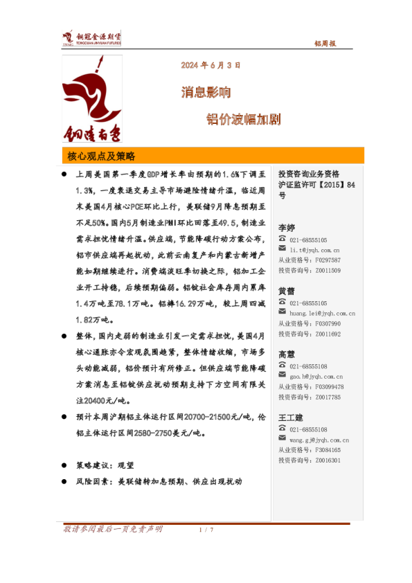 铝周报：消息影响铝价波幅加剧